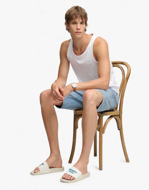 Superdry - Claquettes à semelle épaisse avec logo de la marque - Blanc brillant/bleu moyen, 7 de 7