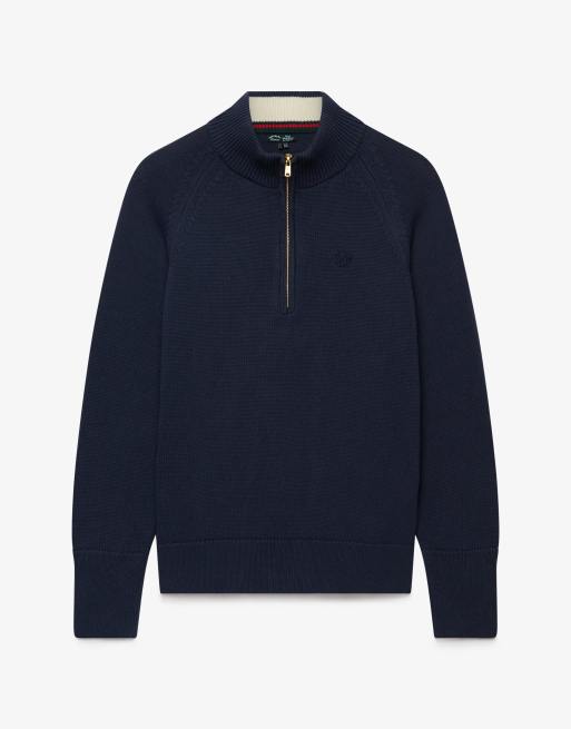 Superdry Classic cotton knit half zip jumper in eclipse navy, 6 of 6