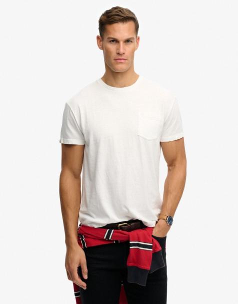 Superdry Classic cotton linen pocket t-shirt in lime white - view 1