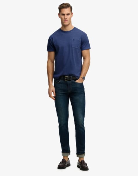 Superdry Classic cotton linen pocket t-shirt in montauk blue
