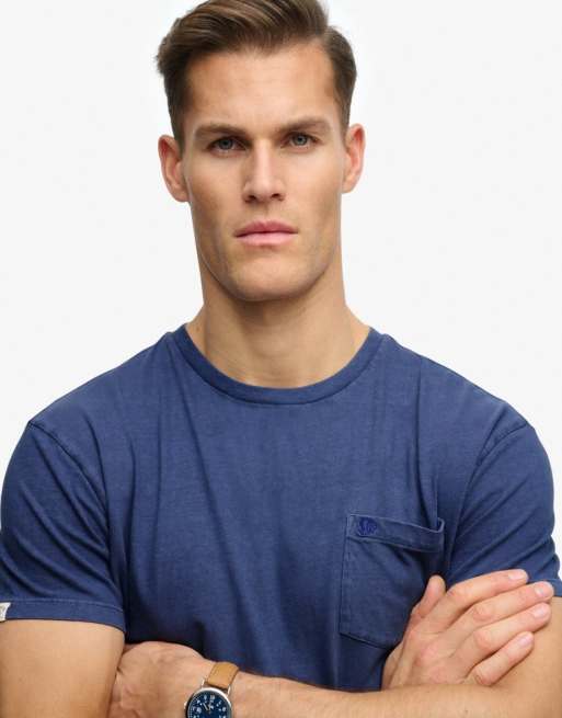 Superdry Classic cotton linen pocket t-shirt in montauk blue, 3 of 6