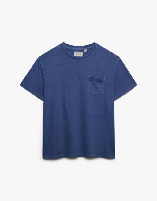 Superdry Classic cotton linen pocket t-shirt in montauk blue, 6 of 6