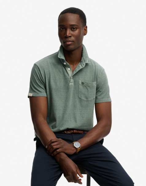 Superdry Classic cotton linen polo shirt in olive branch green - view 1