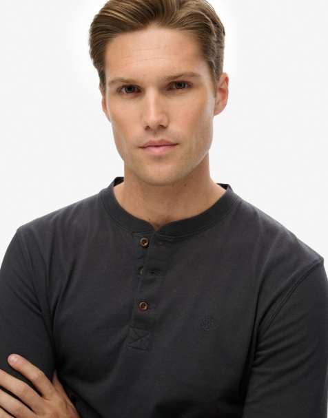 Superdry Classic essential grandad top in dark charcoal - view 1