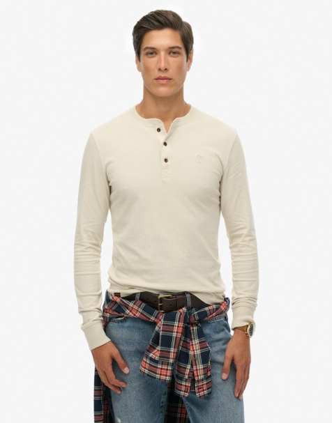 Superdry Classic essential grandad top in light stone beige - view 1