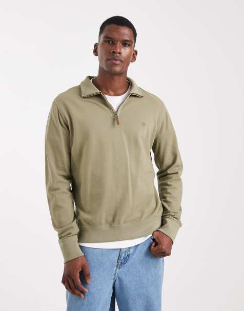 Superdry Classic essential half zip jumper in light khaki green