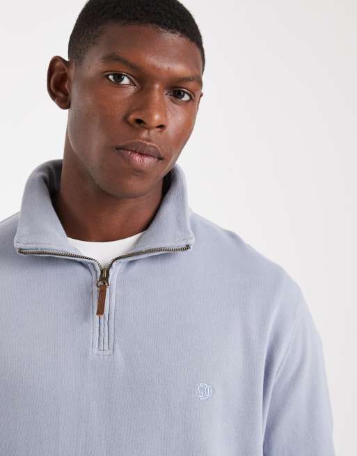 Superdry Classic essential half zip jumper in washed denim