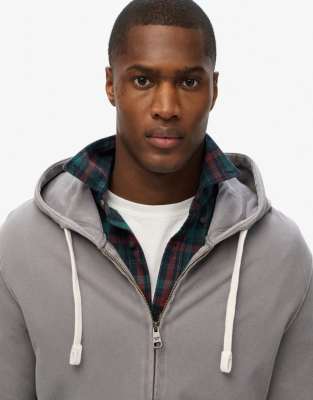 Superdry Classic essential zip hoodie in charcoal grey