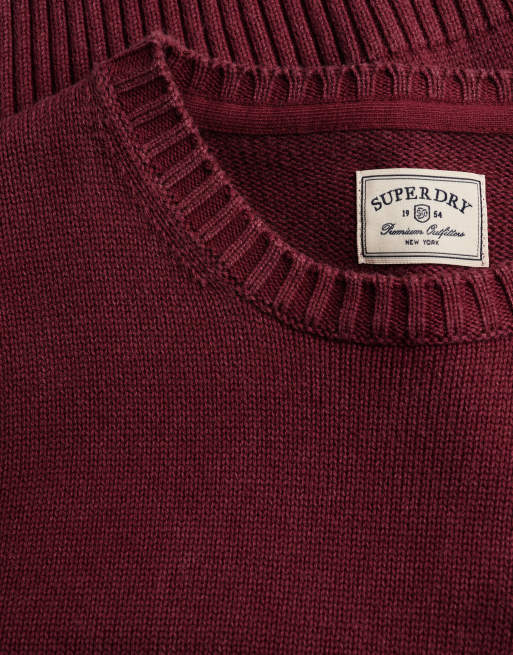 Superdry Classic knitted washed crew neck jumper in port red, 6 of 7