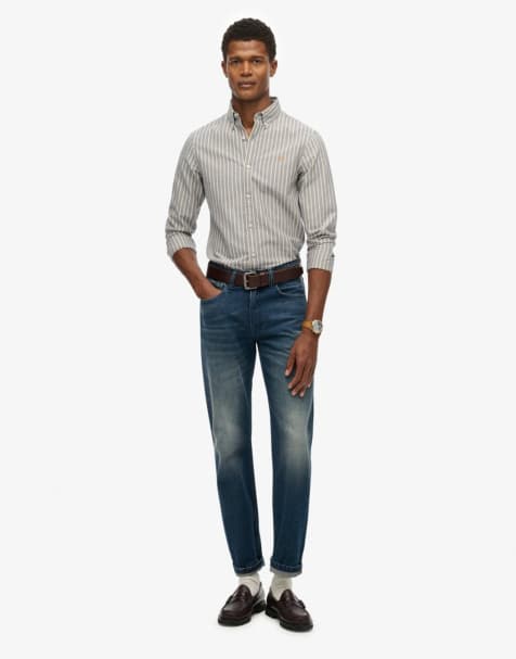 Superdry – Classic – Langärmliges Oxford-Hemd in Lauren-Marineblau mit Streifen in Gelb - view 1