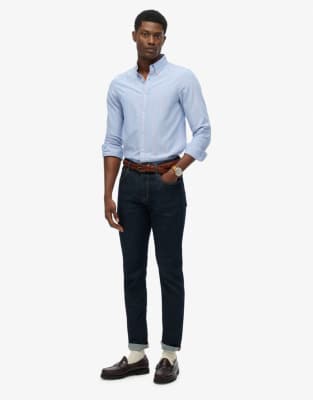 Classic - Langärmliges Oxford-Hemd mit Streifen in Französischblau und Koralle Blau 46-48