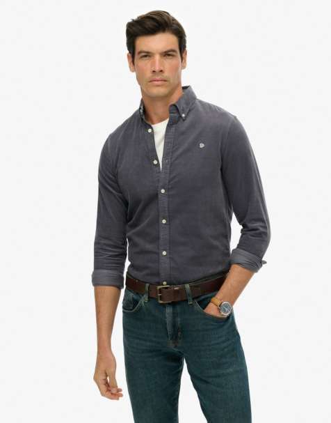 Superdry Classic needle cord shirt in lauren navy