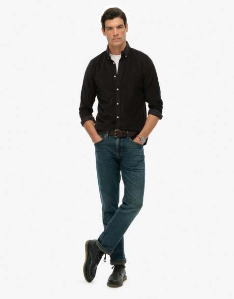 Superdry Classic needle cord shirt in meteorite black
