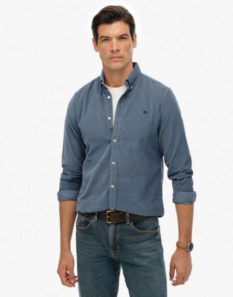 Superdry Classic needle cord shirt in stormy weather blue - view 1