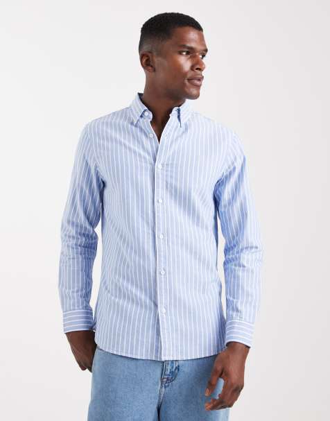 Superdry Classic oxford long sleeve shirt in broker blue stripe