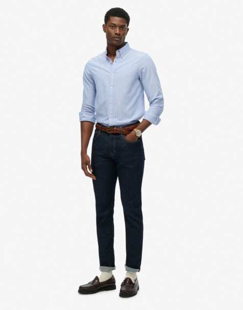 Superdry Classic oxford long sleeve shirt in french blue stripe/coral