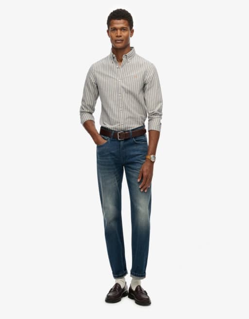 Superdry Classic oxford long sleeve shirt in lauren navy stripe/yellow, 4 of 6