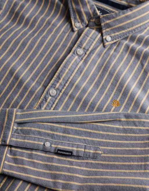 Superdry Classic oxford long sleeve shirt in lauren navy stripe/yellow, 5 of 6