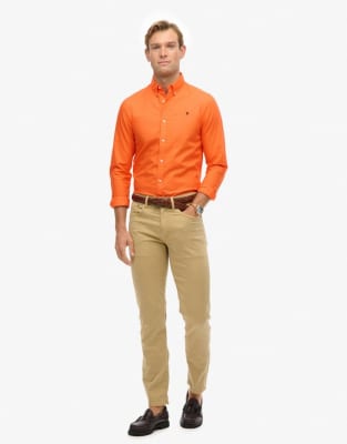 Superdry Classic oxford long sleeve shirt in orange chill