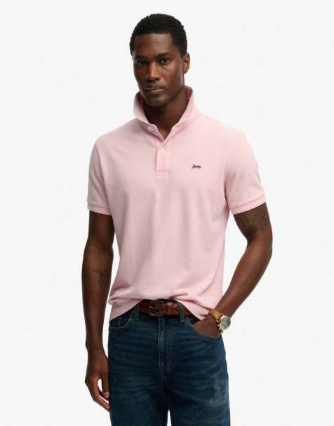 Superdry Classic pique polo shirt in montauk pink