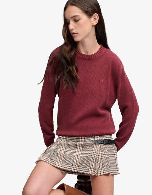 Superdry Classic Strickpullover in Portrot mit gewaschener Optik und Rundhalsausschnitt, 4 von 7