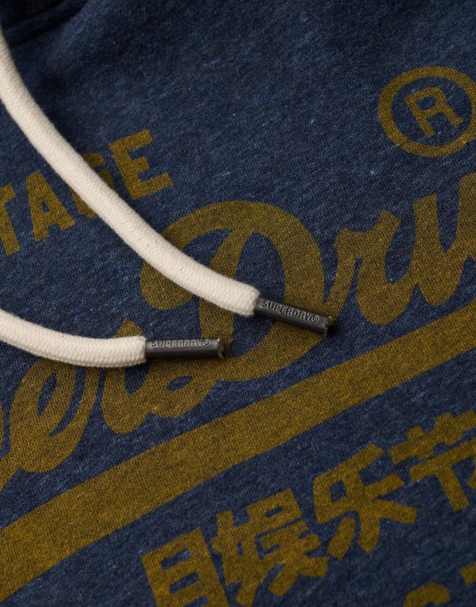 Superdry Classic vintage logo graphic hoodie in vintage navy marl - view 1