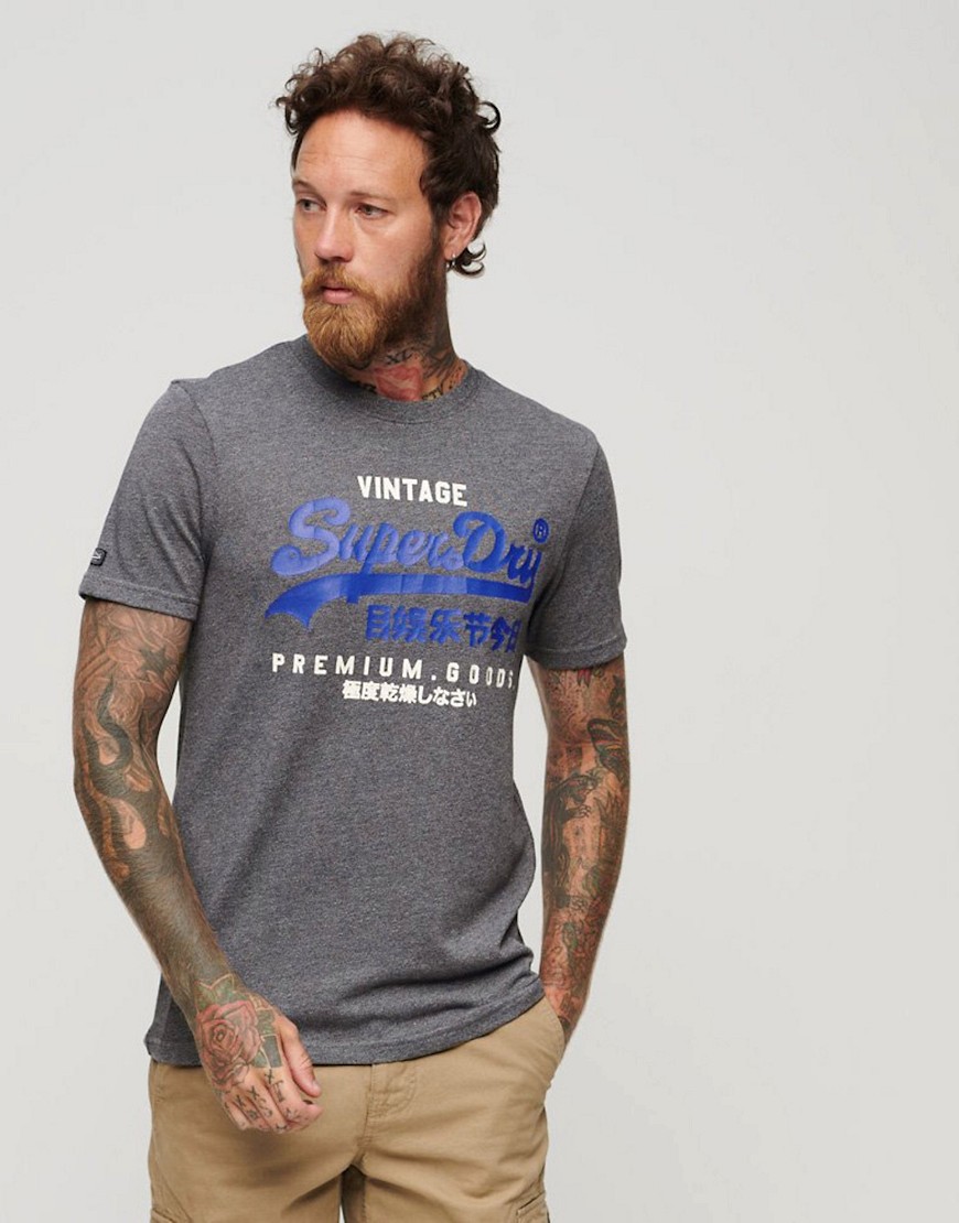 Superdry Classic vintage logo heritage t-shirt in midnight blue grit-Navy