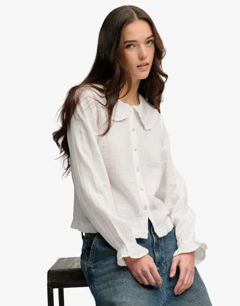 Superdry Collared long sleeve top in optic - view 1