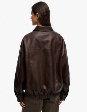 Superdry Collared oversized bomber jacket in hot chocolate