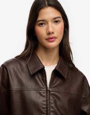 Superdry Collared oversized bomber jacket in hot chocolate