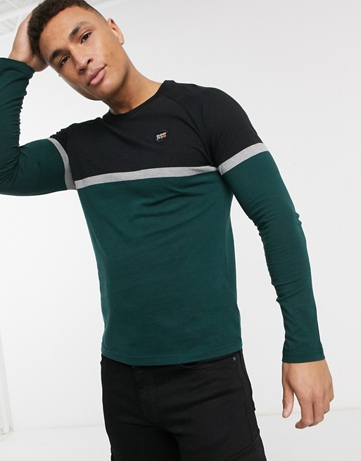Superdry Collective colour block long sleeve top in black