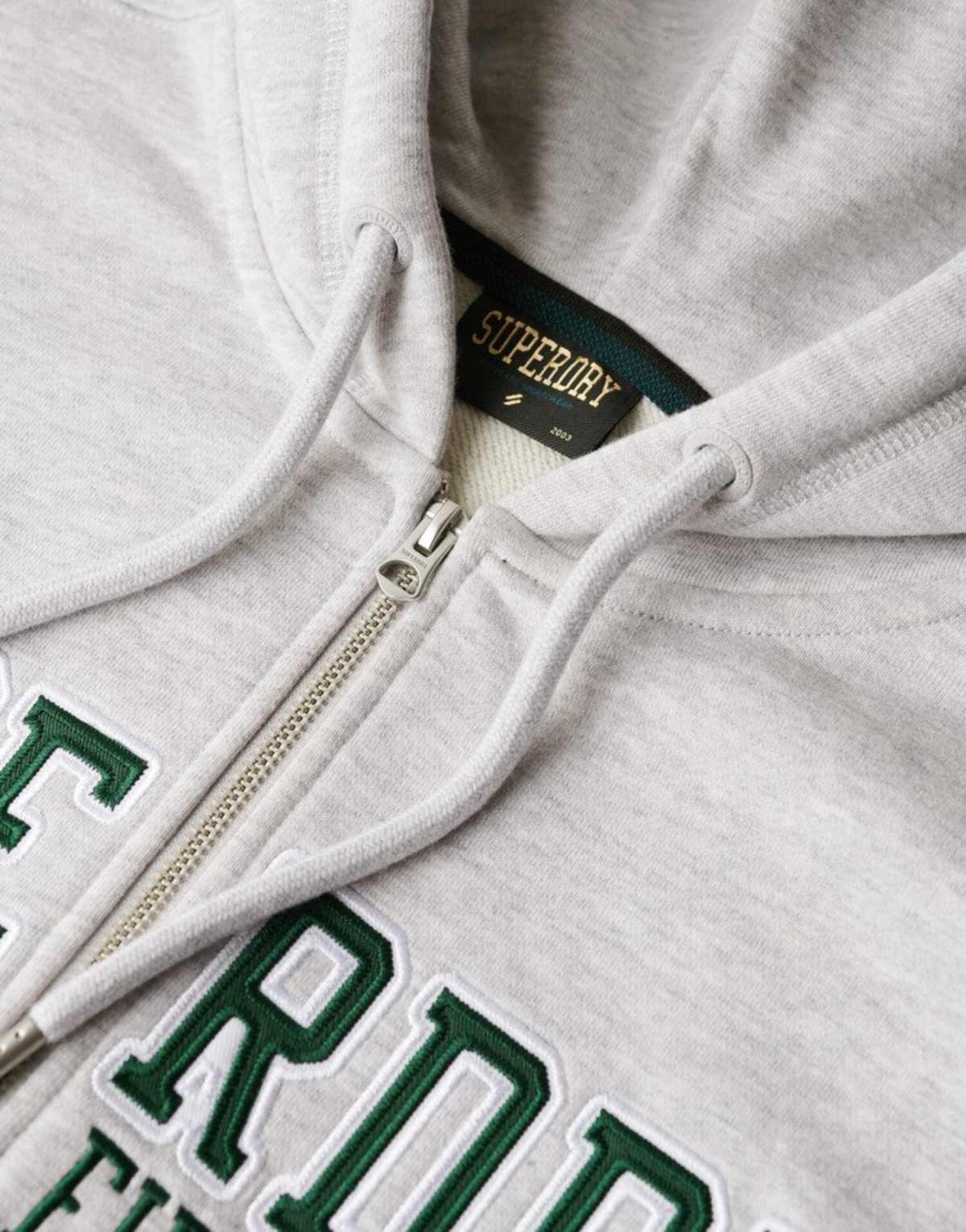 Superdry College logo boyfriend zip hoodie in cadet grey marl
