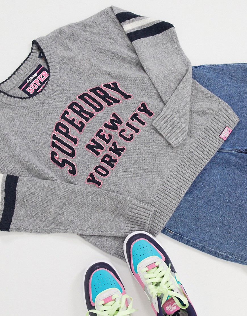 Superdry College Sport Logo Knit in Gray-Grey