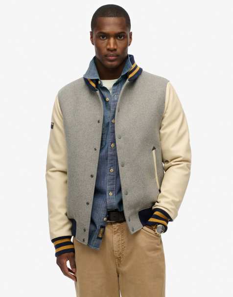 Superdry College varsity bomber jacket in dark grey marl - view 1