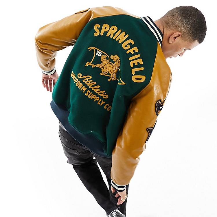 Superdry College Varsity Patched Bomber Jacket in Green for Men