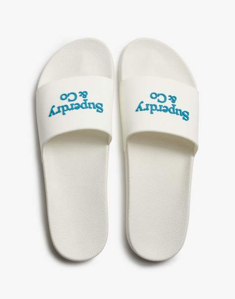 Superdry Company logo high build sliders in brilliant white/mid blue - view 1