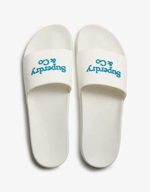 Superdry Company logo high build sliders in brilliant white/mid blue, 5 of 7