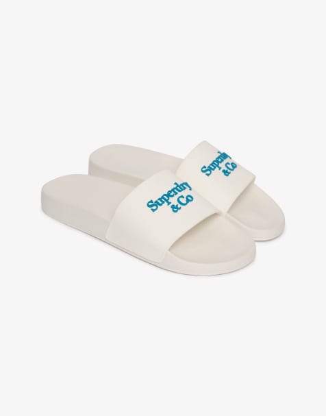 Superdry Company Logo Slider mit hohem Aufbau in Brilliant White/Mid Blue - view 1