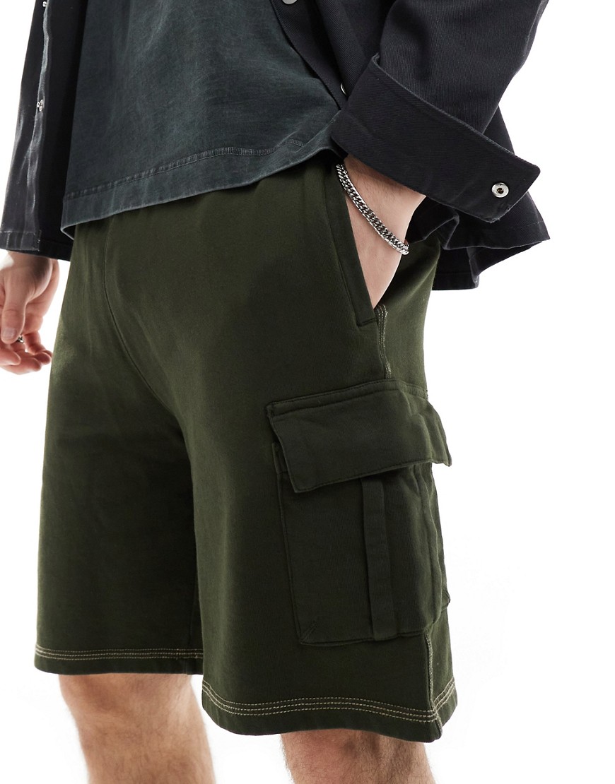 Superdry Contrast stitch cargo shorts in washed olive-Green