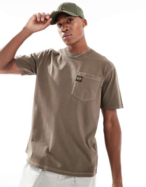 Superdry Contrast stitch pocket t-shirt in washed morel brown - view 1