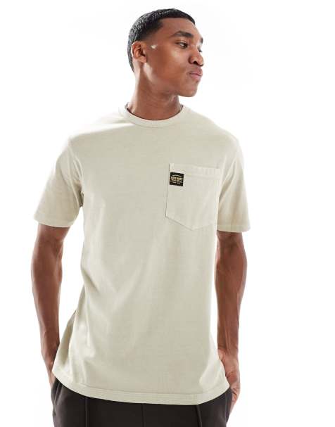 Superdry Contrast stitch pocket t-shirt in washed pelican beige - view 1