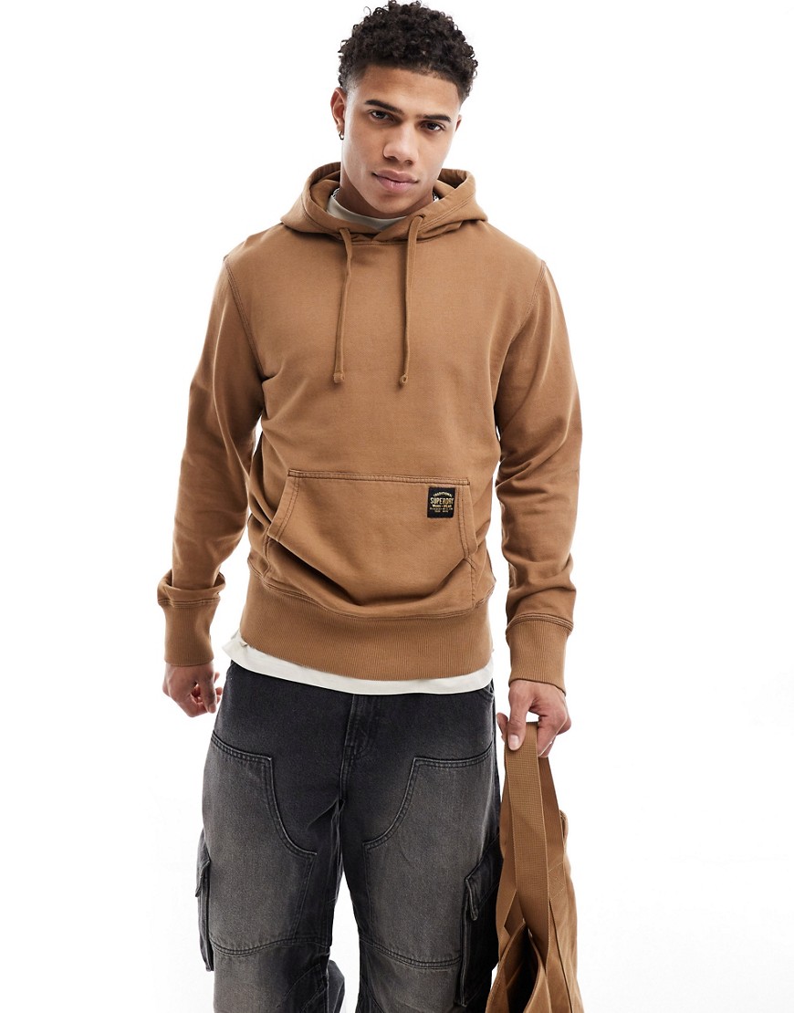 Superdry Contrast stitch relaxed hoodie in washed classic brown camel