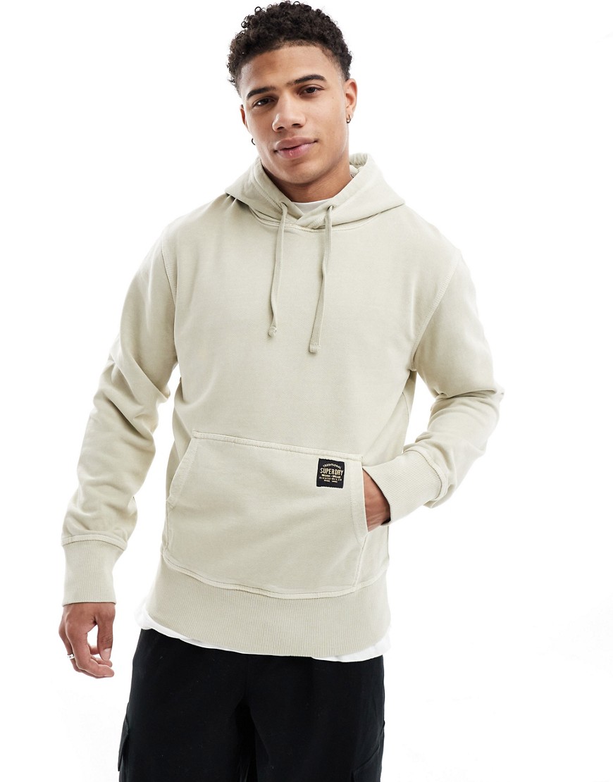 Superdry Contrast stitch relaxed hoodie in washed pelican beige-Neutral
