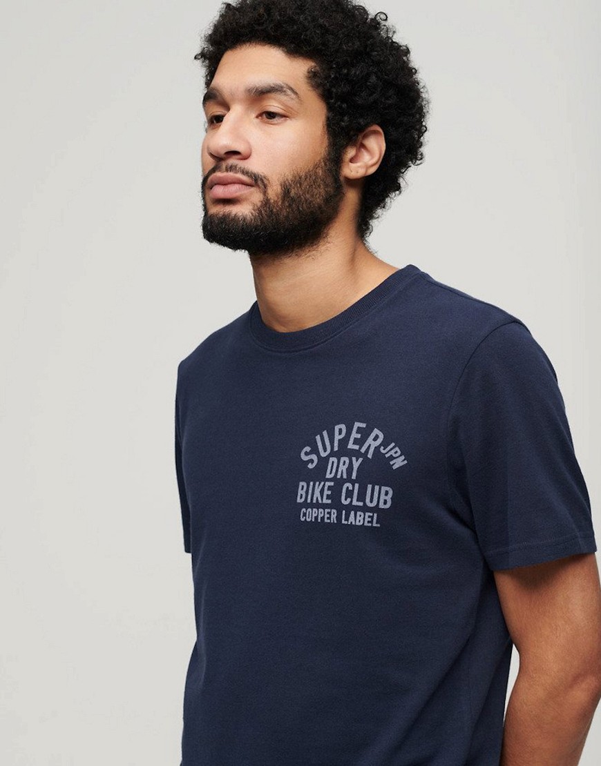Superdry Copper label chest graphic t-shirt in blue navy marl