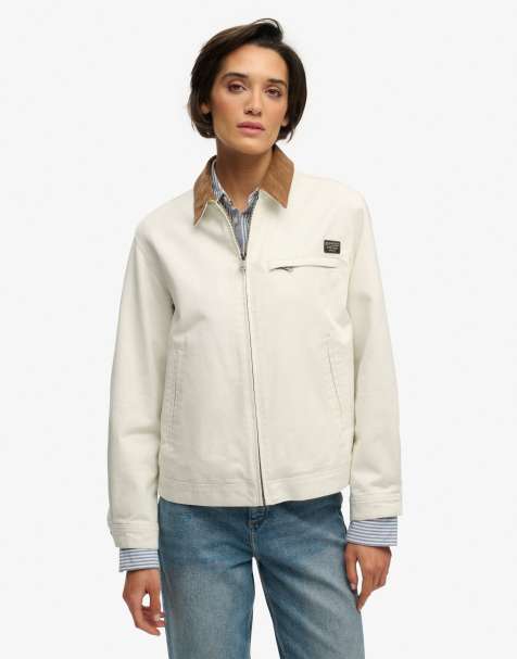Superdry Cord collar ranch jacket in off white
