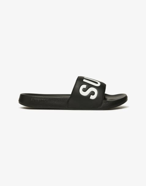 Superdry Core graphic pool sliders in black/optic - view 1