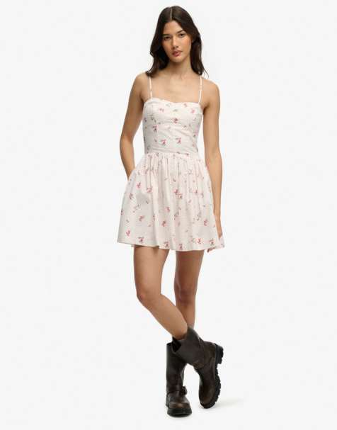 Superdry Corset cami mini dress in polka floral cream - view 1