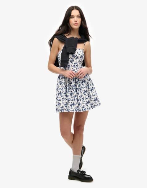 Superdry Corset cami mini dress in watercolour ditsy navy - view 1