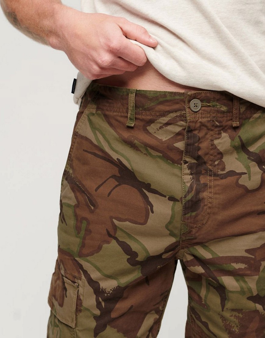 Superdry Cotton baggy cargo pants in outline camo-Green