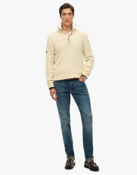 Superdry Cotton classic cable half-zip jumper in cream - view 1